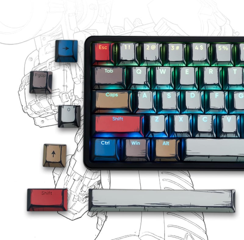 Rainy75 Retro Anime PBT Keycaps-Cherry Keycaps, Custom Keyboard Key caps 60 65 75 100 Percent, 5 Side Dye Sublimation 141 Keys Set for Cherry Gateron MX Switches Keyboards, White (Shine Through Manga) - Image 1